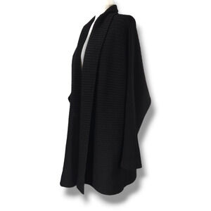 VTG EUC Helen Hsu N.Y. Made USA Wool Blend Open Front Ribbed Cardigan Sz S Black